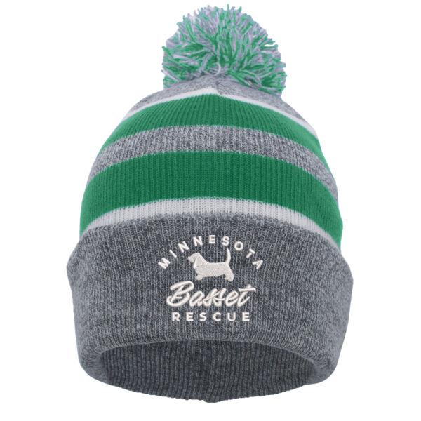 Pacific Headwear - Striped Knit Pom-Pom Beanie - Embroidered Logo Thumbnail