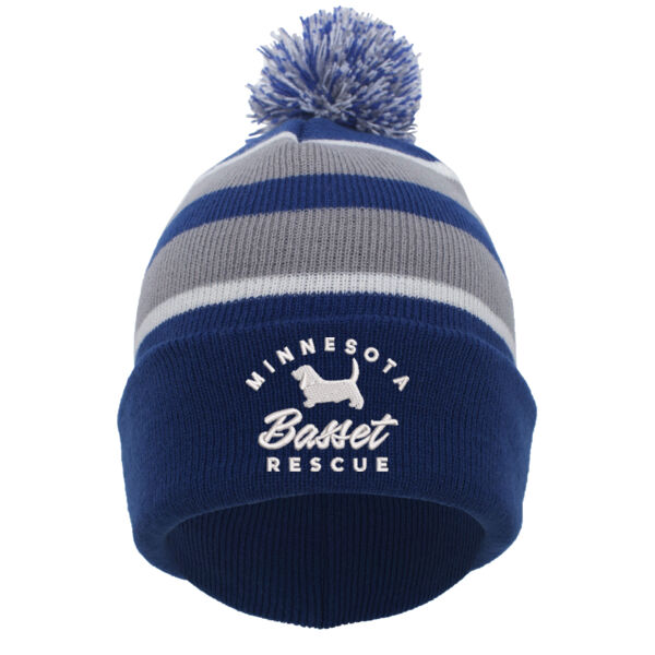 Pacific Headwear - Striped Knit Pom-Pom Beanie - Embroidered Logo Thumbnail